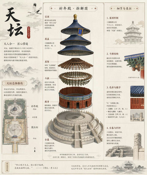 信息图 GPT Image 2 提示词：天坛古建拆解全图