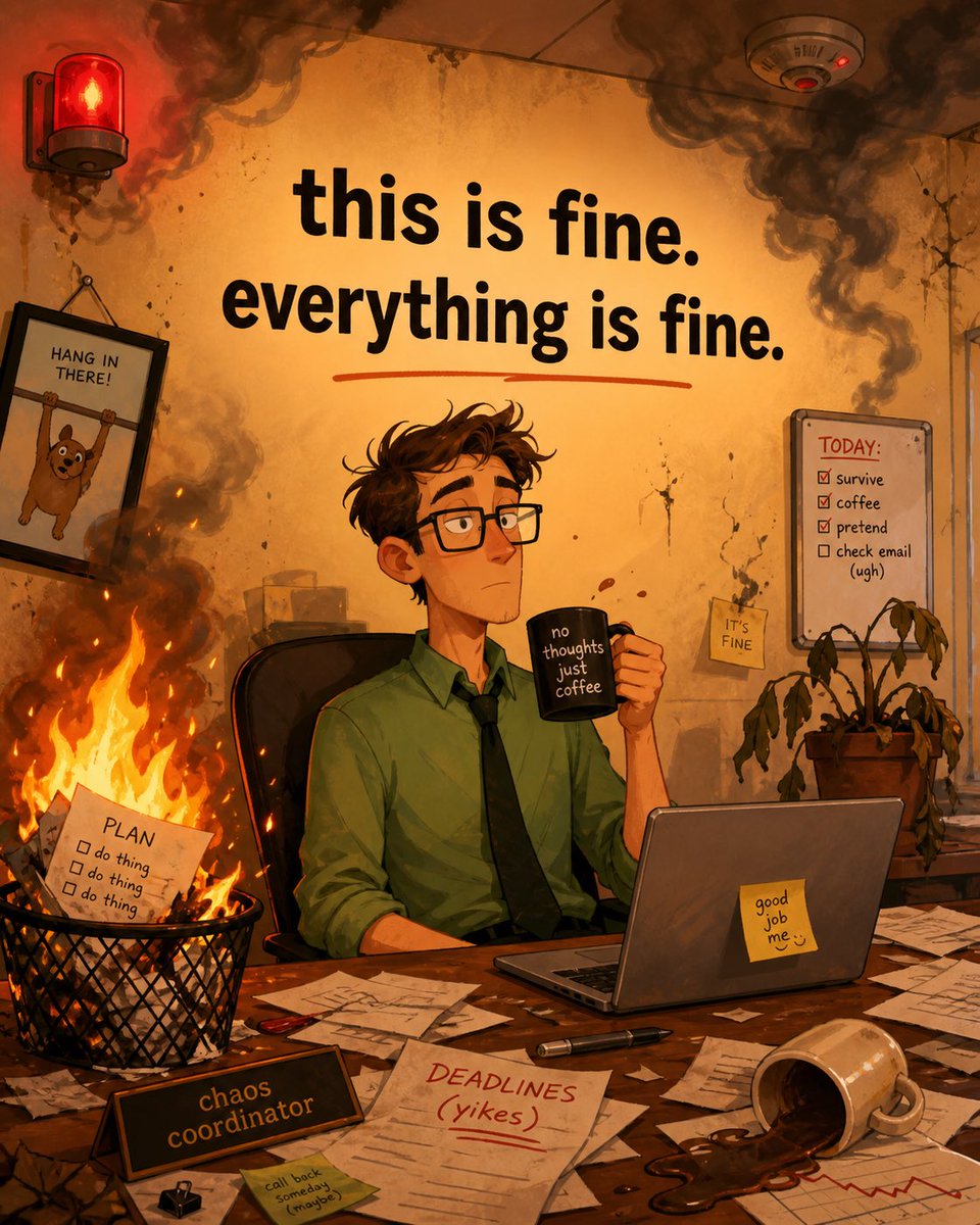 产品视觉 GPT Image 2 提示词：This Is Fine Office Meltdown