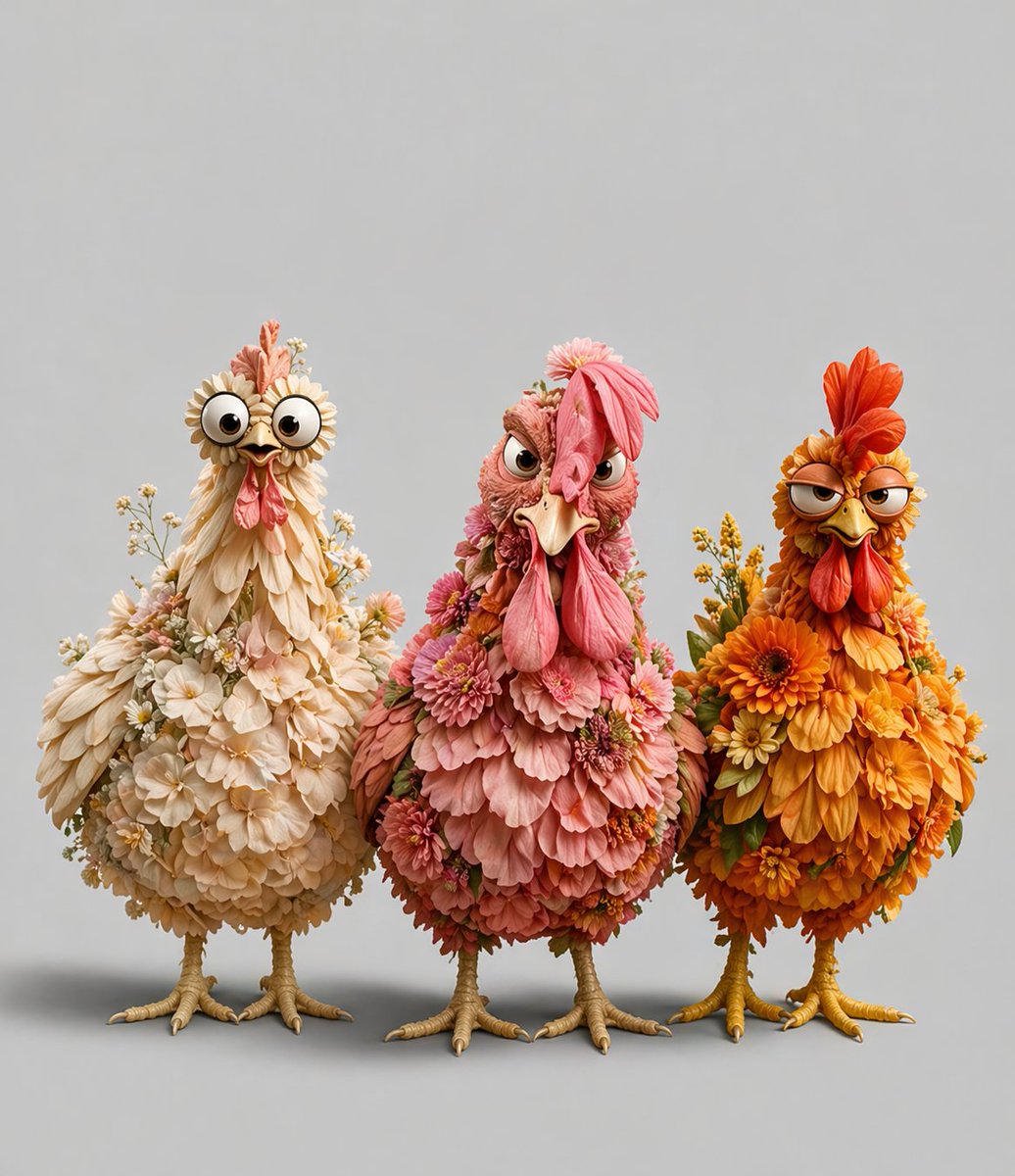 界面稿 GPT Image 2 提示词：Three Floral Chickens Portrait