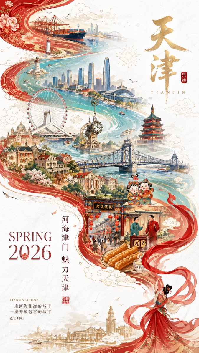 产品视觉 GPT Image 2 提示词：Tianjin City Promotional Poster Prompt