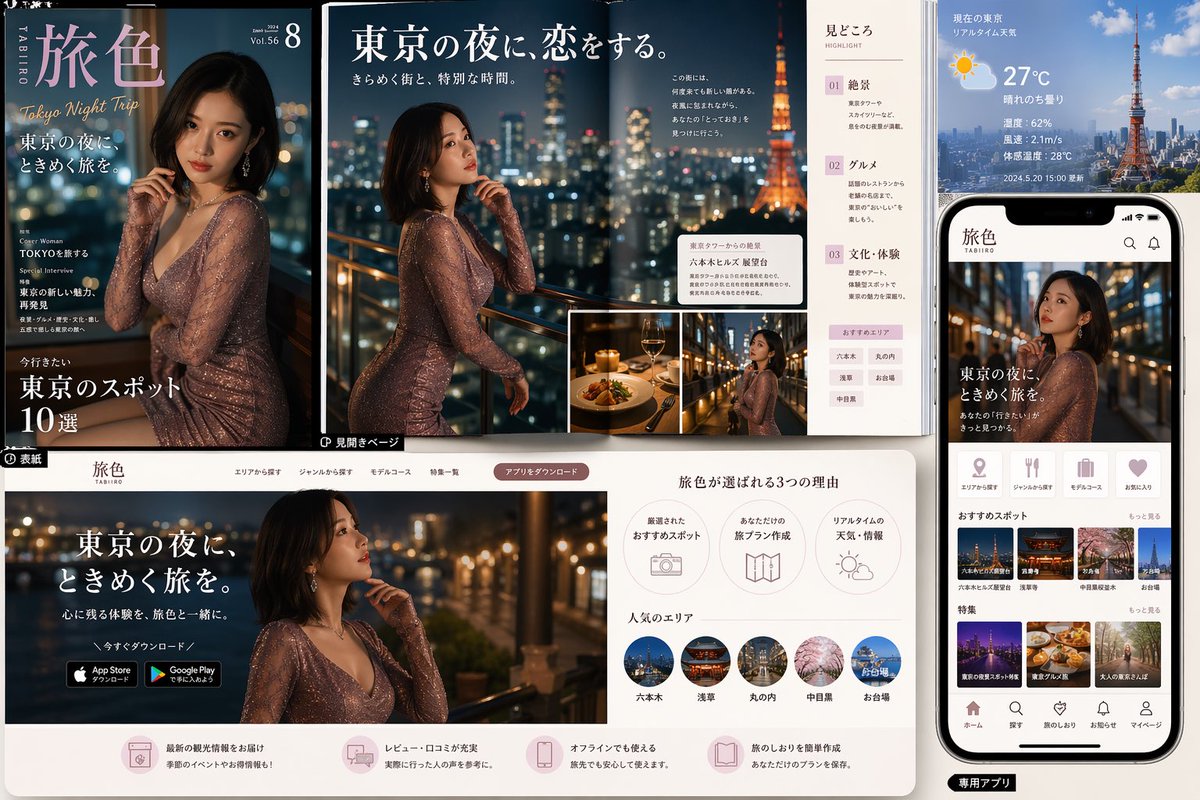 产品视觉 GPT Image 2 提示词：Tokyo Night Travel Brand Mockup
