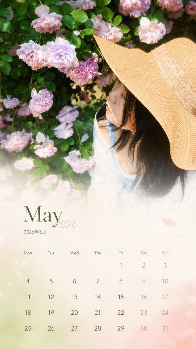 界面稿 GPT Image 2 提示词：Travel Photo Monthly Calendar Card