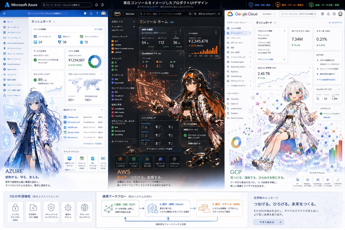 产品视觉 GPT Image 2 提示词：Tri-Cloud UI Anime Infographic