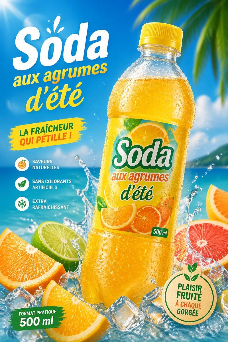 产品视觉 GPT Image 2 提示词：Tropical Citrus Soda Ad Poster
