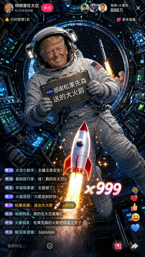 界面稿 GPT Image 2 提示词：特朗普太空直播间破千万