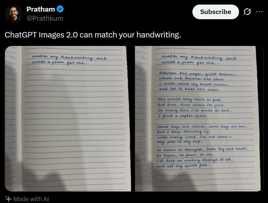 界面稿 GPT Image 2 提示词：Tweet Screenshot With Handwriting Match