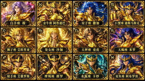 创意灵感 GPT Image 2 提示词：十二黄金圣斗士卡牌合集