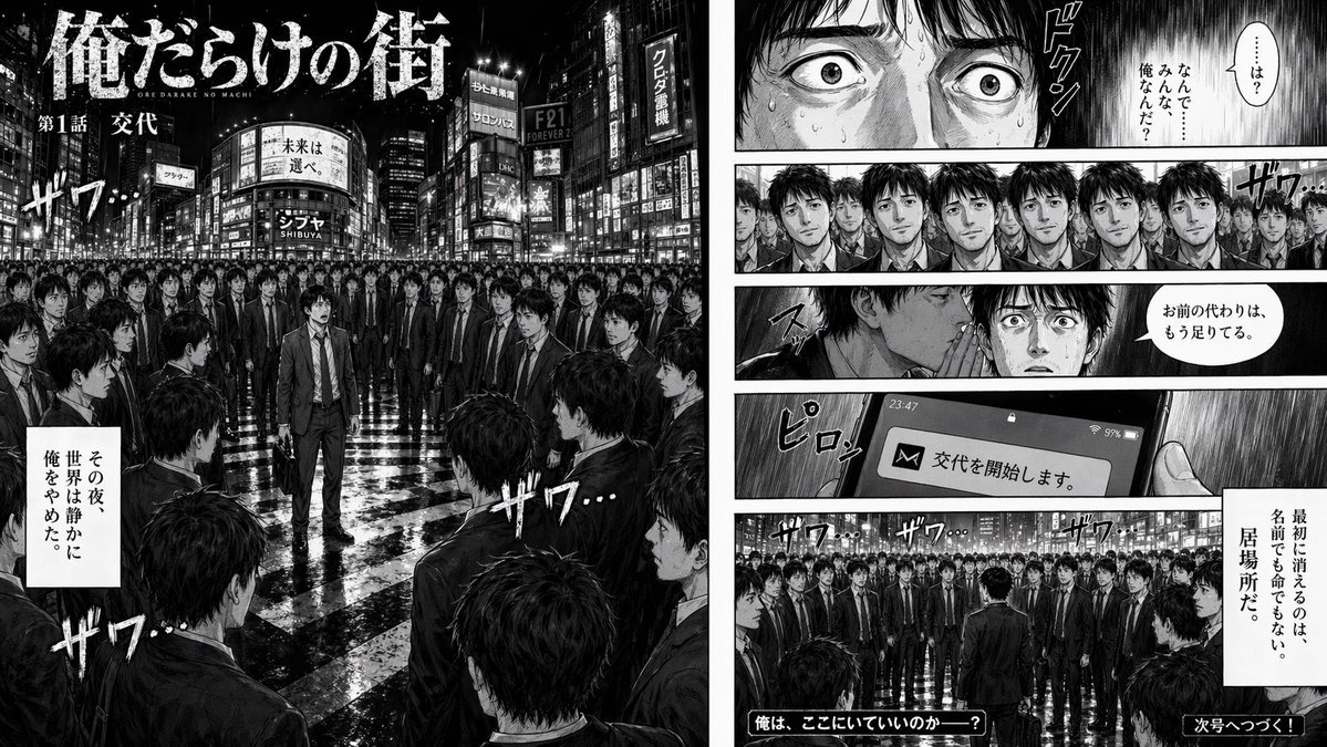 产品视觉 GPT Image 2 提示词：Two-Page Psychological Thriller Manga Spread