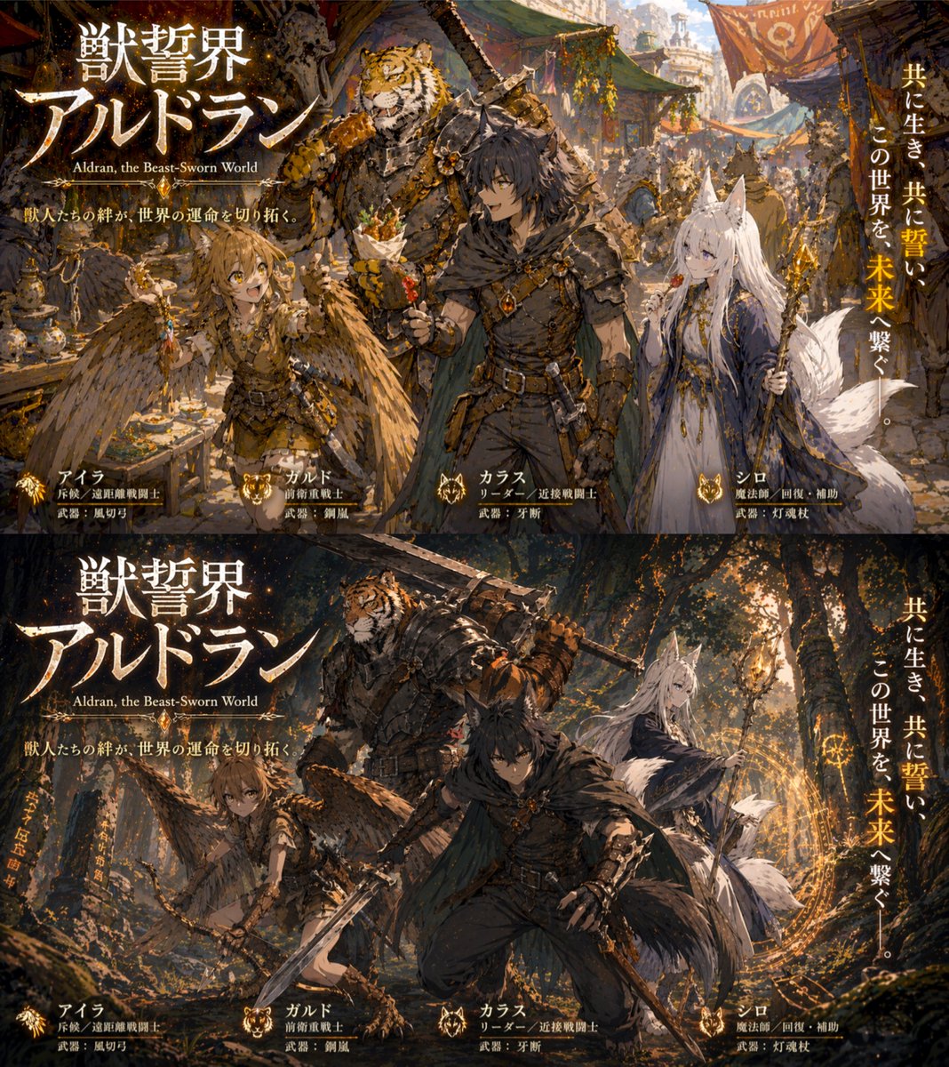 角色设定 GPT Image 2 提示词：Two-Panel RPG Concept Art