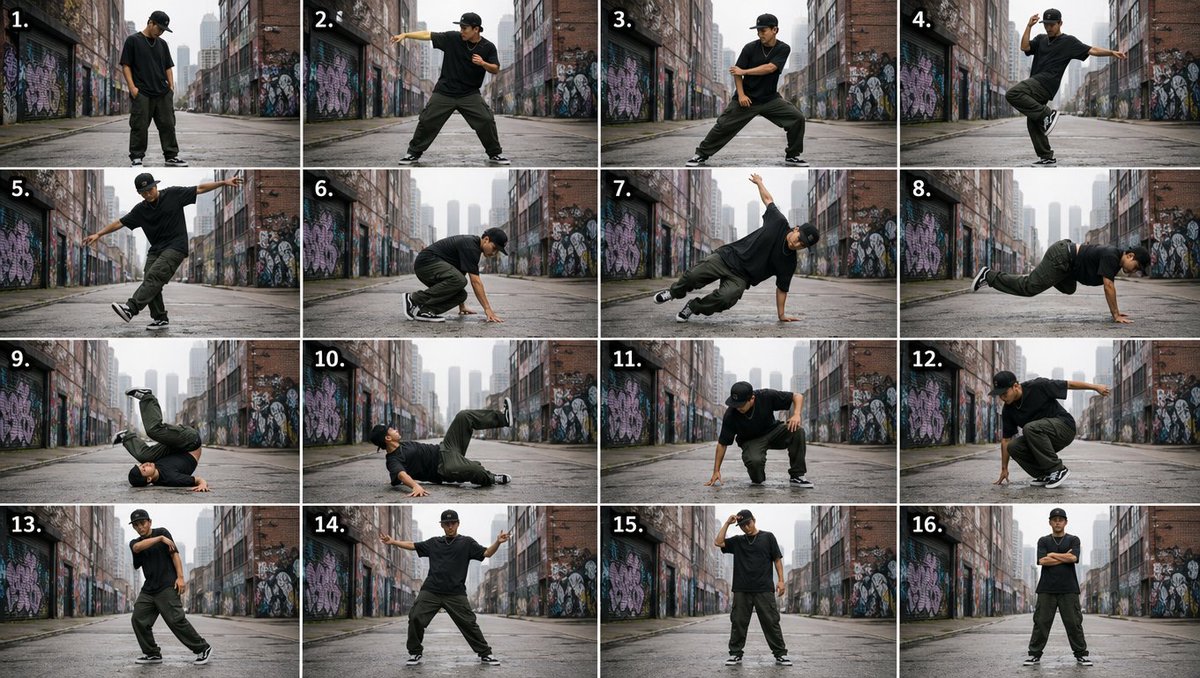 创意灵感 GPT Image 2 提示词：Urban Dancer Image Grid
