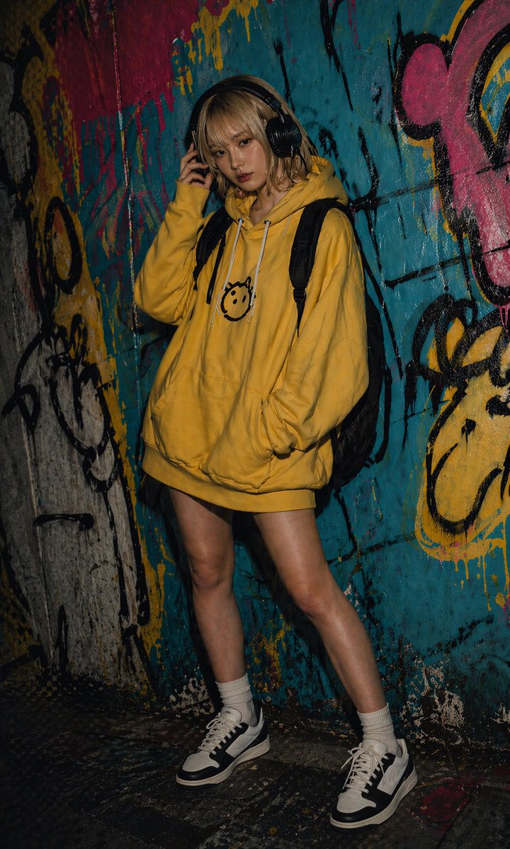 产品视觉 GPT Image 2 提示词：Urban Graffiti Hoodie Fashion Portrait