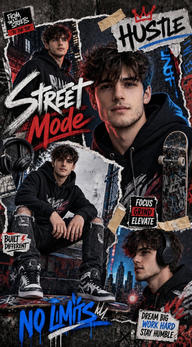 界面稿 GPT Image 2 提示词：Urban Streetwear Collage