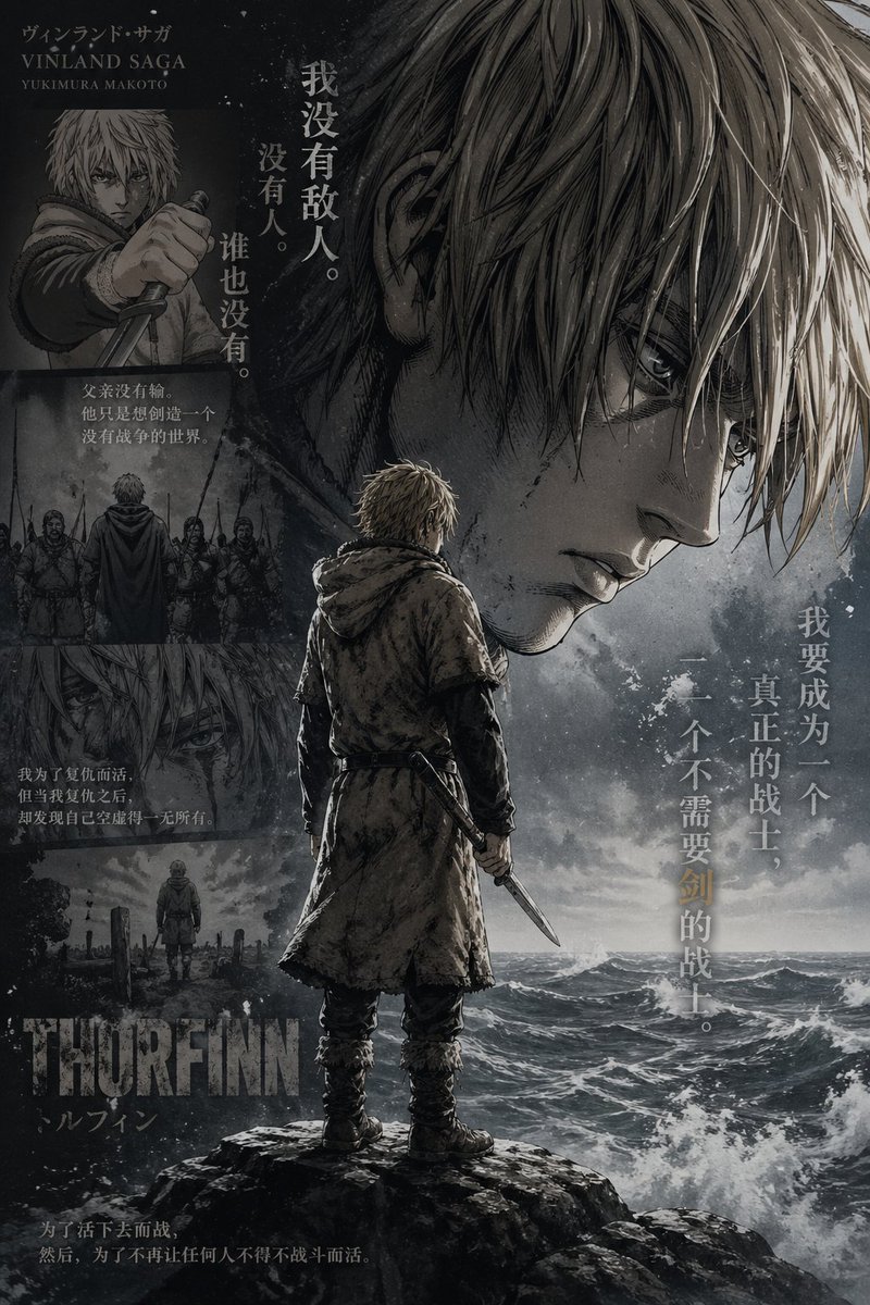 产品视觉 GPT Image 2 提示词：Vinland Saga Thorfinn Storm Poster