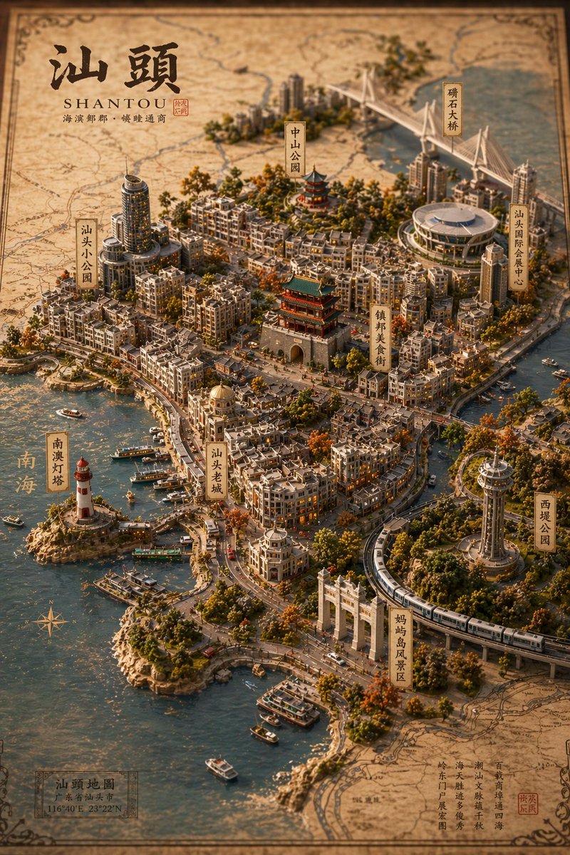 信息图 GPT Image 2 提示词：Vintage 3D Miniature City Map