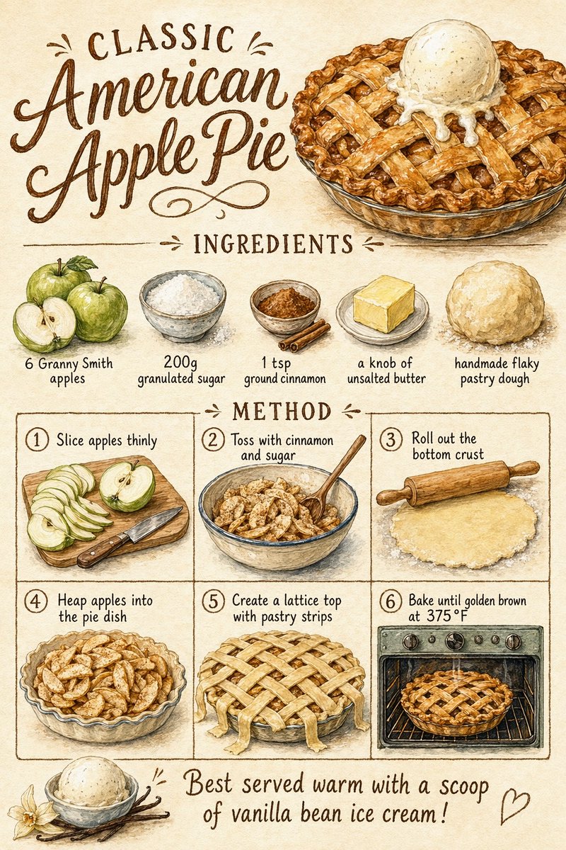 产品视觉 GPT Image 2 提示词：Vintage Apple Pie Recipe Poster