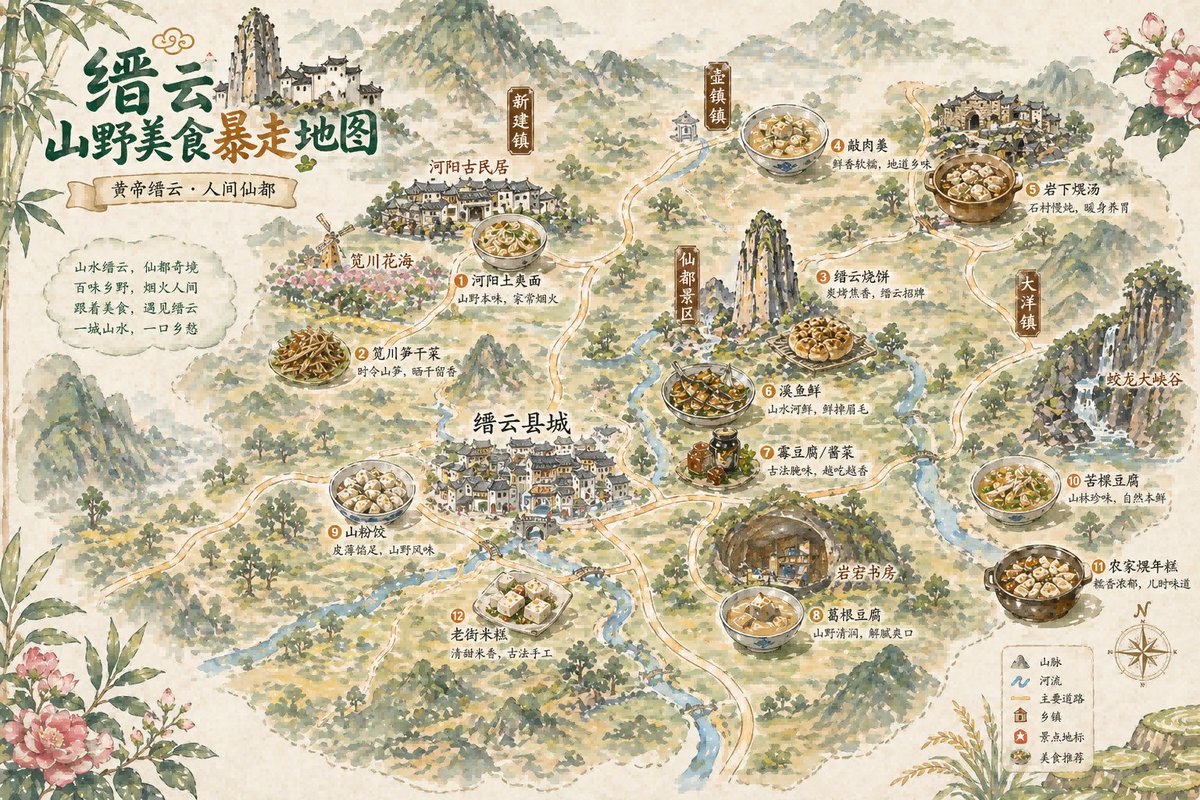 产品视觉 GPT Image 2 提示词：Vintage Chinese Food Map Poster