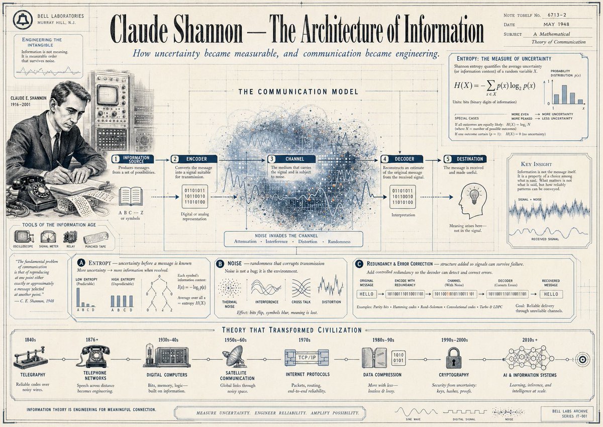 产品视觉 GPT Image 2 提示词：Vintage Claude Shannon Infographic Poster