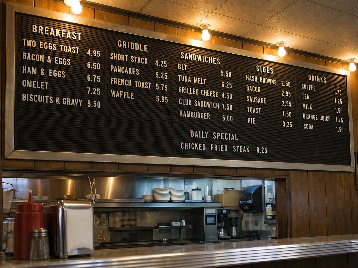 界面稿 GPT Image 2 提示词：Vintage Diner Menu Board Scene