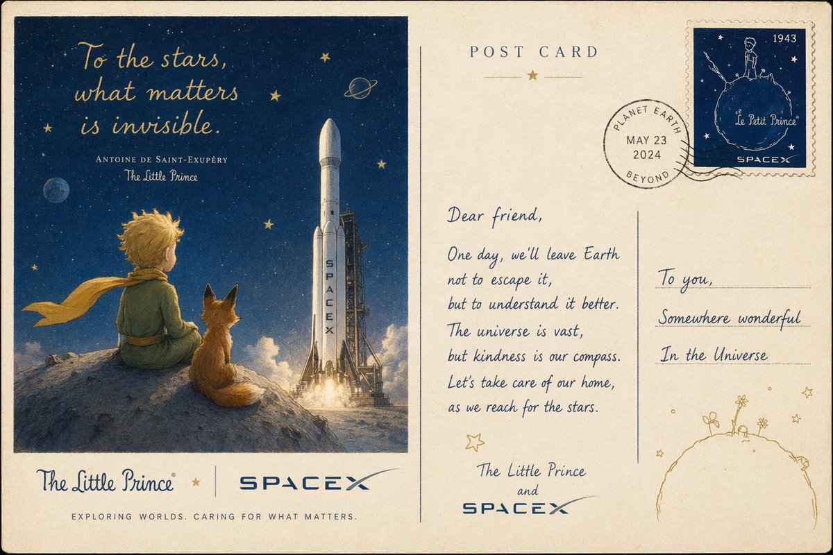产品视觉 GPT Image 2 提示词：Vintage Little Prince Space Postcard