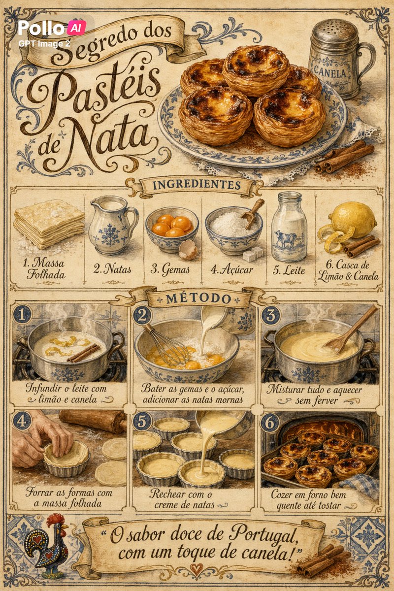 产品视觉 GPT Image 2 提示词：Vintage Pastel de Nata Recipe Poster