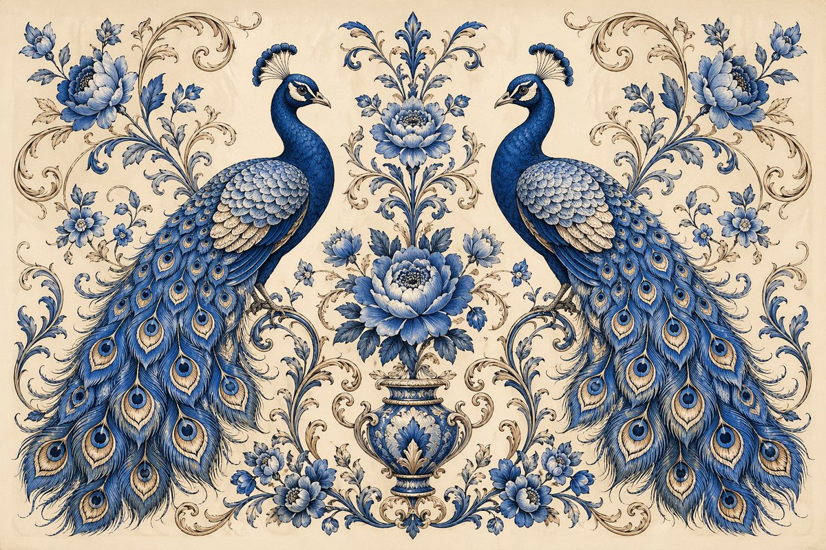 创意灵感 GPT Image 2 提示词：Vintage Peacock Botanical Illustration