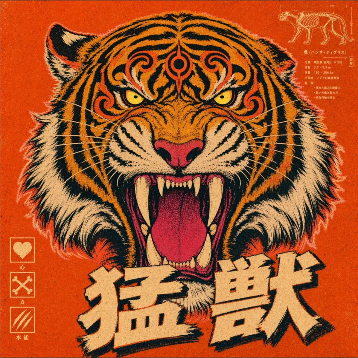 产品视觉 GPT Image 2 提示词：Vintage Roaring Tiger Japanese Poster