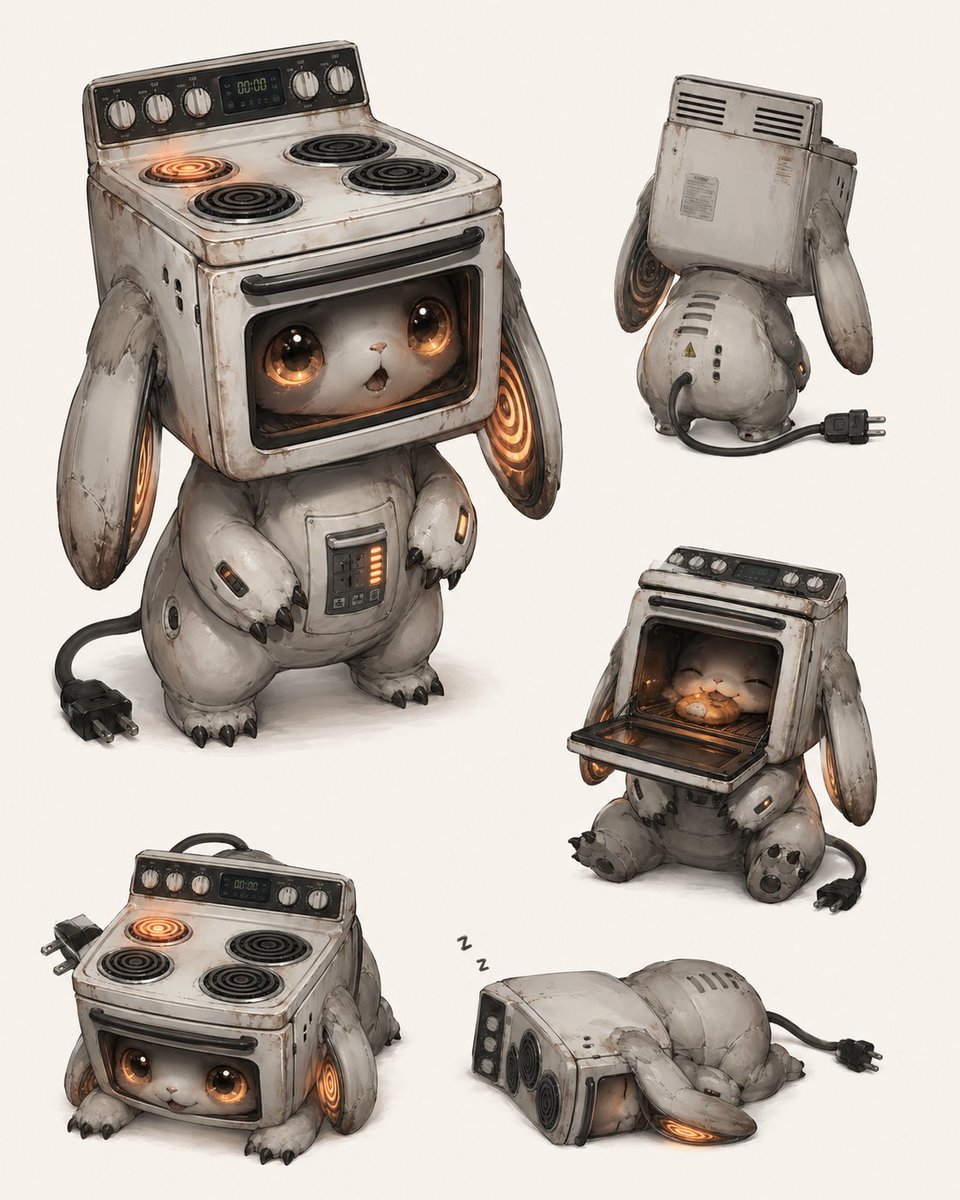 产品视觉 GPT Image 2 提示词：Vintage Stove Bunny Creature Sheet