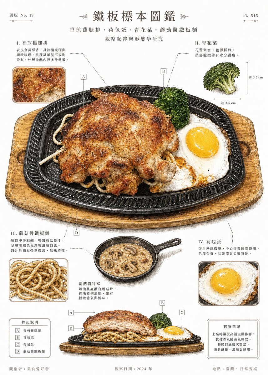 产品视觉 GPT Image 2 提示词：Vintage Teppan Meal Specimen Chart
