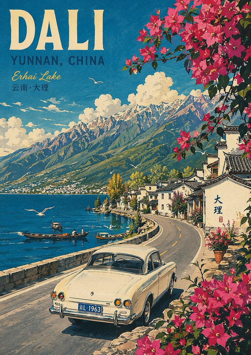 产品视觉 GPT Image 2 提示词：Vintage Travel Poster Illustration