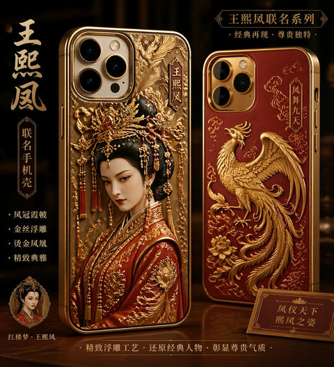 产品视觉 GPT Image 2 提示词：王熙凤金丝浮雕手机壳