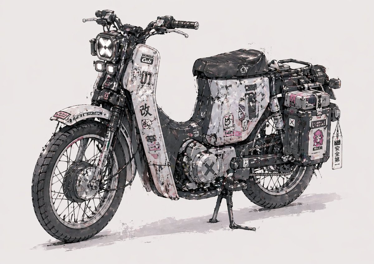 界面稿 GPT Image 2 提示词：Weathered Custom Cub Concept Bike