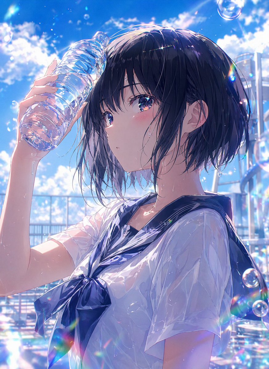 角色设定 GPT Image 2 提示词：Wet Summer Anime Schoolgirl Portrait