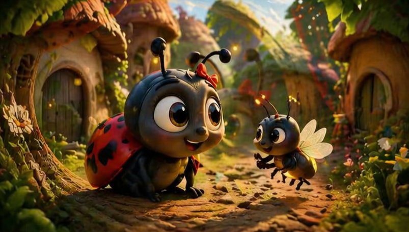界面稿 GPT Image 2 提示词：Whimsical Ladybug and Bee Village Scene