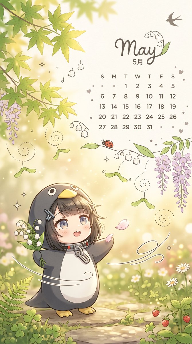 产品视觉 GPT Image 2 提示词：Whimsical May Garden Calendar Wallpaper