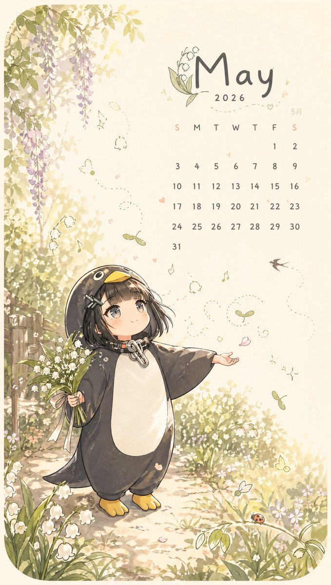 界面稿 GPT Image 2 提示词：Whimsical May Spring Calendar