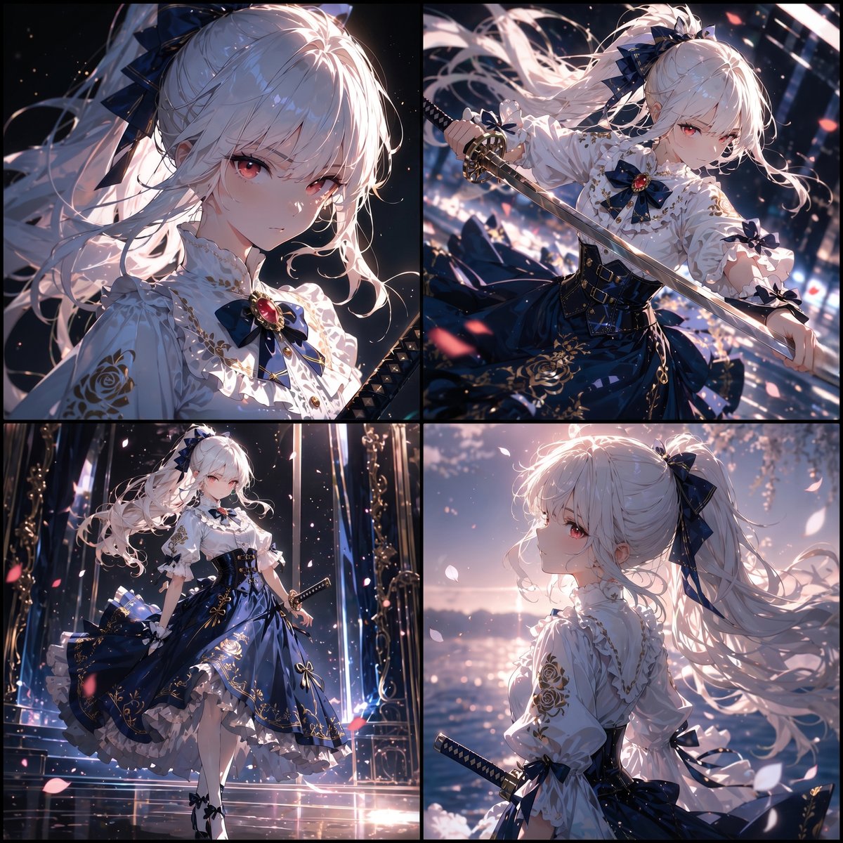 产品视觉 GPT Image 2 提示词：White-Haired Anime Swordswoman Collage