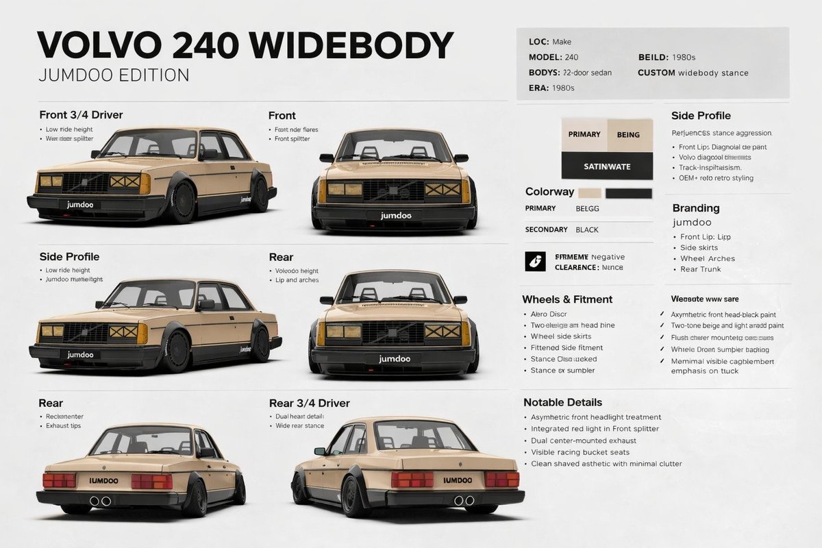产品视觉 GPT Image 2 提示词：Widebody Volvo 240 Spec Board