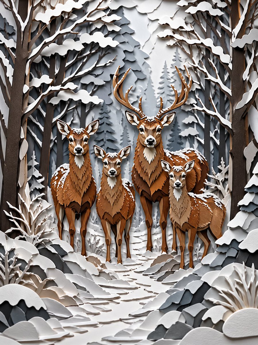 界面稿 GPT Image 2 提示词：Winter Deer Papercut Forest