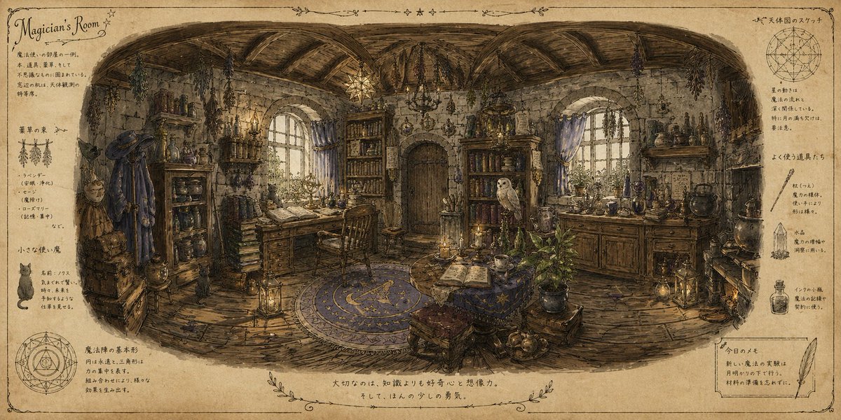 创意灵感 GPT Image 2 提示词：Wizard's Room Illustration