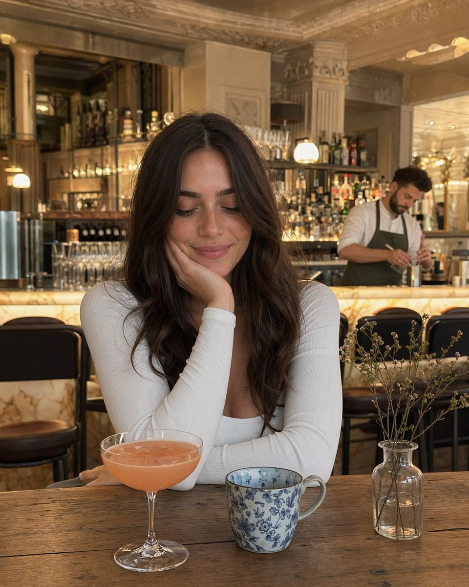 角色设定 GPT Image 2 提示词：Woman at Elegant Bar Cafe Table