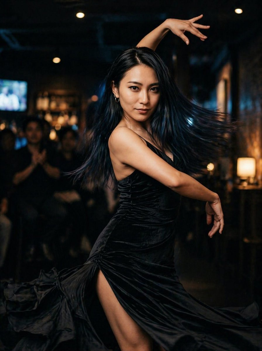 产品视觉 GPT Image 2 提示词：Woman Dancing in Black Dress