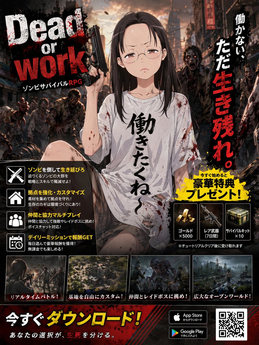 产品视觉 GPT Image 2 提示词：Zombie Survival RPG Anime Ad Poster